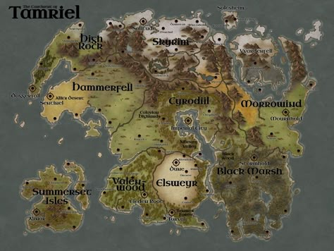 Tamriel Map, Elder Scrolls Map, Fantasy World Maps, Dm Tools, Evelynn League Of Legends, Train Map, Fantasy Map Making, Rpg World, Elder Scrolls Art