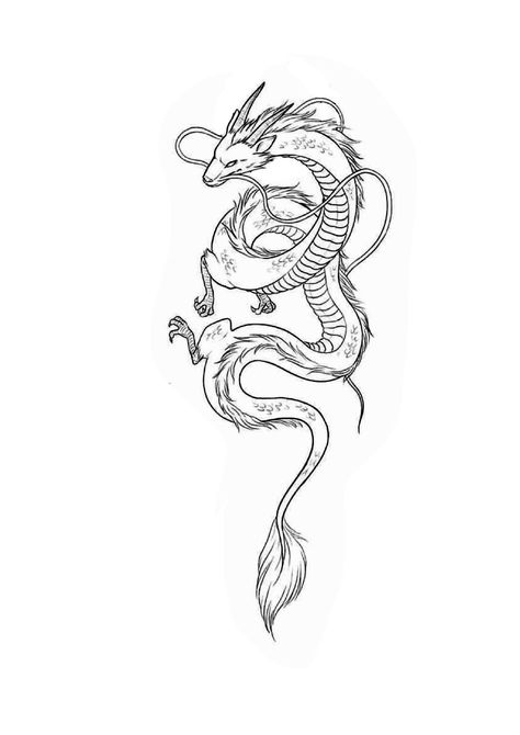 Traditional Chinese Dragon Tattoos, Anime Dragon Tattoo, Minimal Dragon Tattoo, Dragon Chino Tattoo, Matching Dragon Tattoos, Ghibli Dragon, Feng Shui Tattoo, Dragon Tattoo Outline, Chinese Dragon Tattoo