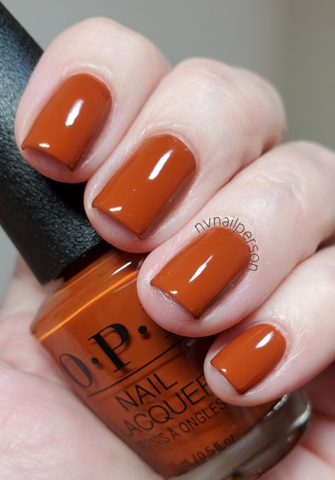 Terra Cotta Nail Color, Amber Orange Nails, Fall Mani Pedi Ideas, My Italian Is A Little Rusty Opi, Opi My Italian Is A Little Rusty, Orange Nails Ideas Fall, Short Burnt Orange Nails, Terracota Nails Ideas, Matte Orange Nail Fall