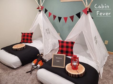 This is our Cabin Fever teepee sleepover setup. Our company creates one of a kind slumber parties and we serve Mid Missouri! Sleepover Setup, Teepee Sleepover, Slumber Party, Cabin Fever, Slumber Parties, Missouri, Party Themes, This Is Us, Cabin