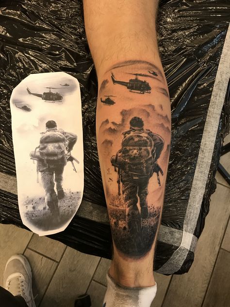 Army Inspired Tattoos, Raf Tattoo Ideas, One Man Army Tattoo, Soldier Tattoo Designs Men, American Soldier Tattoo, D Day Tattoo, Army Infantry Tattoos, Army Tattoos For Men Soldiers, Ww2 Tattoo Ideas