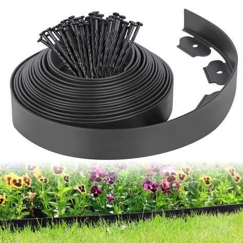 PRICES MAY VARY. No Digging: These no-dig lawn edgings are simple to install. Just hammer these spikes into the ground to reinforce the shape to prevent warping. It's easy to create a beautiful garden by yourself without hiring a professional. Easy to Trim & Long Life: This plastic lawn edging is easier to trim to any length to separate garden flower bed areas than metal garden edging! It won't rust and will keep the garden looking good for a long time. Flexible and Durable: This plastic landsca Metal Edging Landscape, No Dig Garden, Plastic Garden Edging, Plastic Landscape Edging, Plastic Lawn Edging, Metal Garden Edging, Lawn Borders, Yard Pathway, Flower Bed Edging