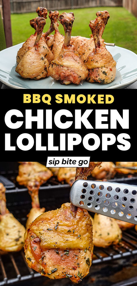 Appetizer BBQ Smoked Chicken Lollipops smoking on Traeger Pellet Grill Smoked Chicken Lollipops, Smoked Chicken Drumstick Recipes, Smoked Drumsticks Chicken, Lollipop Chicken Drumsticks, Drumstick Lollipops, Bbq Smoked Chicken, Smoked Chicken Drumsticks, Chicken Lollipops Recipe, Lollipop Chicken