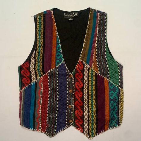 Knitted Vest Men, 70s Vest, Diy Vest, Necktie Crafts, Mens Vest Fashion, Handmade Vest, Colorful Vest, Patchwork Clothes, Boho Vest