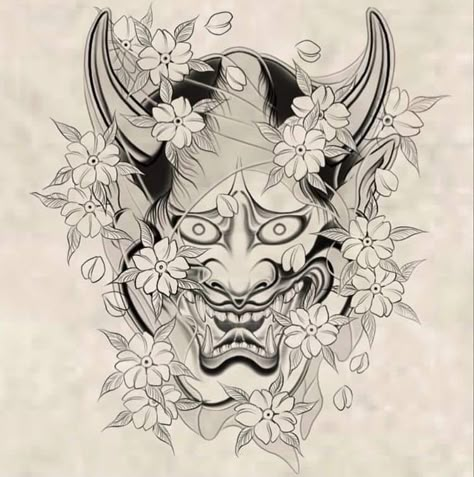 Hayna Mask Tattoo, Japanese Mask Tattoo, Oni Mask Tattoo, Hannya Mask Tattoo, Geometric Mandala Tattoo, Hannya Mask, Tattoo Background, C Tattoo, Tattoo Templates