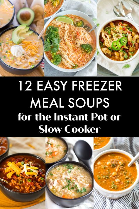 12 easy, delicious, and healthy soups that can be prepped ahead of time, put it in the freezer, and cooked in an Instant Pot or Slow Cooker! Weeknight dinner has never been so easy. Freezer Meals Instant Pot Recipes, Fall Meal Ideas Instant Pot, Freezer To Crockpot Soups, Freezer Ready Crock Pot Meals, Soups Freezer Make Ahead, Prepping Crockpot Meals, Slow Cooker Freezer Soup Recipes, Prep Ahead Slow Cooker Meals, Soup Prep Freezer