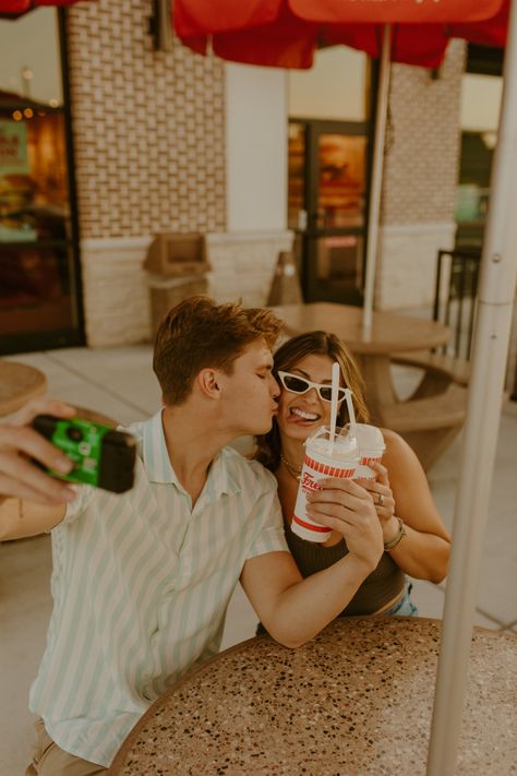 Icecream couples photoshoot ideas Milkshake Photoshoot Ideas, Engagement Photos With Ice Cream, Retro Diner Photoshoot Couple, Family Ice Cream Photo Shoot, Ice Cream Date Photoshoot, Ice Cream Couple Photoshoot, Coronado Photoshoot, Activity Photoshoot, Ice Cream Engagement Photos