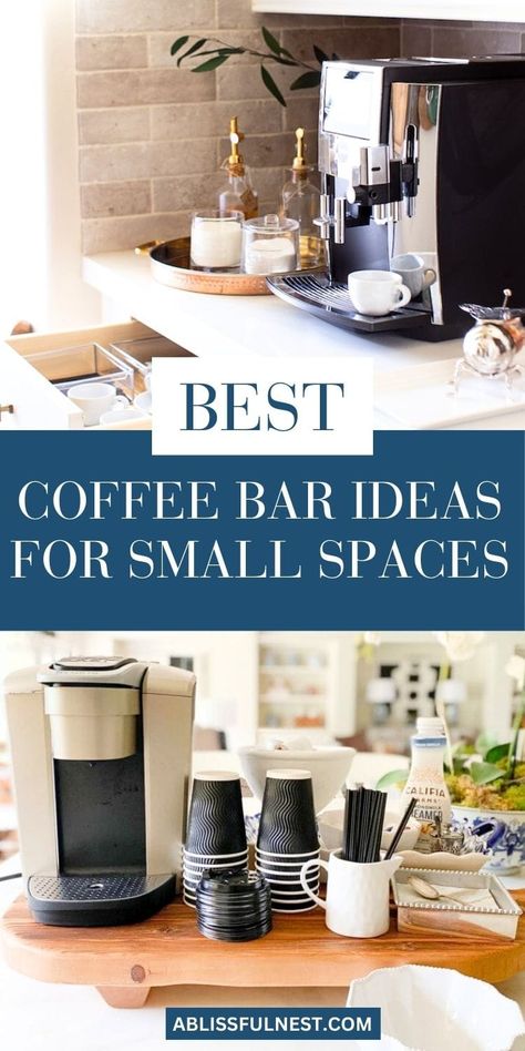 Don't let limited space cramp your coffee-loving style! Coffee bar ideas for small spaces can help you maximize your area while still enjoying your favorite brews. Think vertical storage, multi-functional furniture, and clever organization to make the most of every inch. #smallkitchen #coffeelover #coffeecornerideas