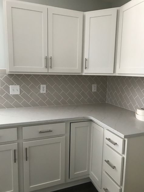 Diagonal offset 3X6 kitchen Backsplash Backsplash Tile Layout, Backsplash For White Kitchen, Grey Backsplash Kitchen, Kitchen Backsplash Images, Tile Layout Patterns, Gray Kitchen Backsplash, Backsplash Kitchen White Cabinets, Kitchen Curtains And Valances, White Kitchen Paint