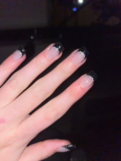 Black Glitter Nails French Tips, Black French Tip Nails With Glitter, Black Glitter French Tip Nails, Black Nails With Glitter, Glitter French Tips, Black French Tips, Tip Nails, French Tips, New Year's Nails