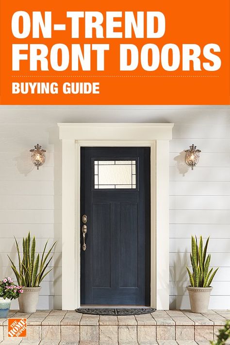 Boost your home’s curb appeal while keeping your family safe with a secure front door. Choose from various wood, steel and fiberglass exterior doors available at The Home Depot. Click to learn how to measure your entry door and determine what material, finish and hardware is the best fit for your home. Wardrobe Freshener, Exterior Fiberglass Doors, Front Door Options, Toilet Freshener, Modern Entry Doors, Front Door Trim, Door Options, Modern Entry Door, Modern Entry