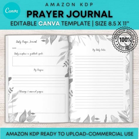 Ready to use CANVA TEMPLATE Prayer Journal for Print on Demand (POD) or Amazon Kindle Direct Publishing (KDP) business. This digital file includes an editable template for you to make your desired changes and Just add a cover and publish! INCLUDES: - Prayer Journal Canva Template, for you to edit - Sell Journals On Amazon Kdp, Kdp Ideas, Canva Journal, Content Template, Prayer Journal Template, Low Content Books, Kaftan Pattern, Booklet Template, Christmas Activity Book