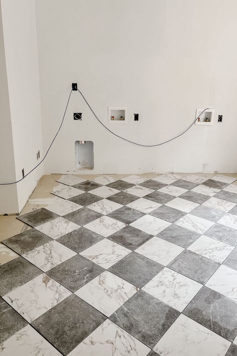 The Tile is in the Laundry Room! - Chris Loves Julia Room Tiles Floor, Room Floor Tiles, Laundry Room Tile, Daily Crafts, Dark Tile, Laundry Room Flooring, Chris Loves Julia, Laundry Room Remodel, Gray Marble