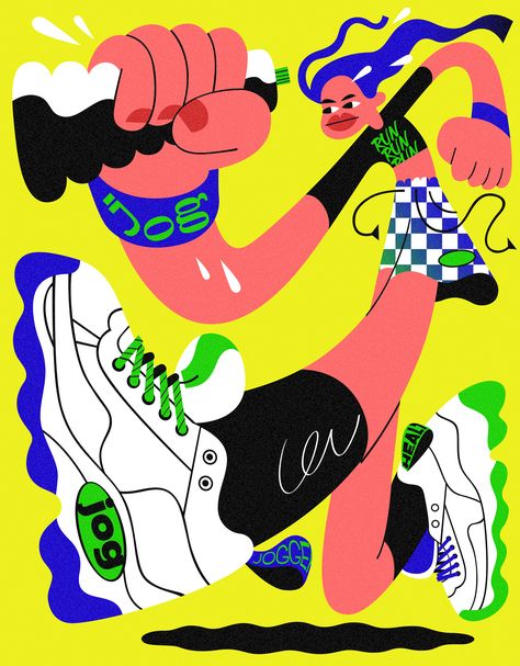 yujin Won on Behance Sneaker Illustration Art Graphics, New Balance Illustration, Shoes Illustration Sneakers, Sneaker Illustration, Neon Illustration, Running Illustration, Neon Poster, Sneakers Illustration, Illustration Branding