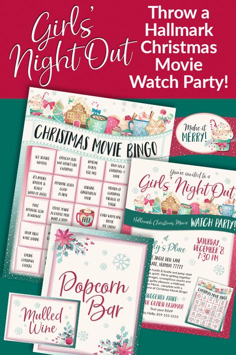 Hallmark Movie Themed Party, Hallmark Movie Party Ideas, Hallmark Christmas Movie Party, Hallmark Christmas Movie Bingo, Watch Party Snacks, Movie Watch Party, Christmas Movie Party, Christmas Movie Bingo, Movie Bingo