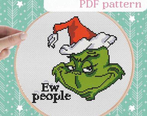 Grinch Cross Stitch Pattern, Grinch Stealing Christmas Lights, Grinch Cross Stitch, Make A Face Mask, Resting Face, Wearing Mask, Funny Cross Stitch Patterns, Xmas Cross Stitch, Christmas Grinch