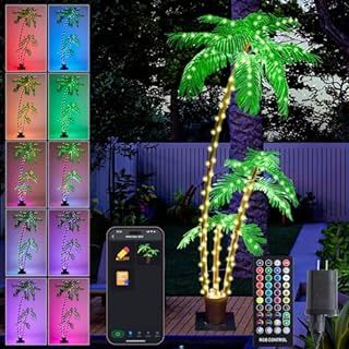 Amazon.com: 7Ft Smart Lighted Palm Tree, DIY 16 Mil Colors Changing, Prelit Fake Tree Lights, Music Sync, App & Remote Control, Outdoor Decoration for Bars, Patio, Beach, Pool, Cruise Party, 209 RGB LEDs : Home & Kitchen Palm Tree Decor, Hawaiian Tiki, Outside Patio, Tiki Bar, Tree Decor, Palm Tree, Light Up, Patio, Bar