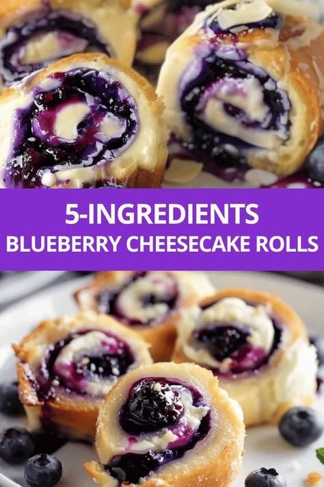 5-Ingredient Blueberry Cheesecake Rolls 5 Ingredient Blueberry Crescent Rolls, Pillsbury Bake Off Recipes, Handheld Fall Desserts, Blueberry Cresent Roll Dessert, 5 Ingredient Blueberry Cheesecake Rolls, Cheesecake Crescent Rolls Recipes, Cheesecake Crescent Roll Casserole, Blueberry Crescent Roll Recipes, Blueberry Rolls With Cream Cheese