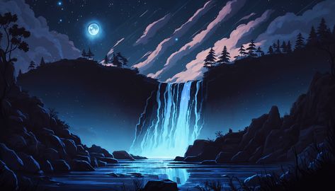 Waterfall at Night [3136x1792] Waterfall At Night, Wallpaper Waterfall, Waterfall Background, Active Wallpaper, Computer Desktop Backgrounds, Lego Wallpaper, Forest Waterfall, Desktop Background Images, R Wallpaper