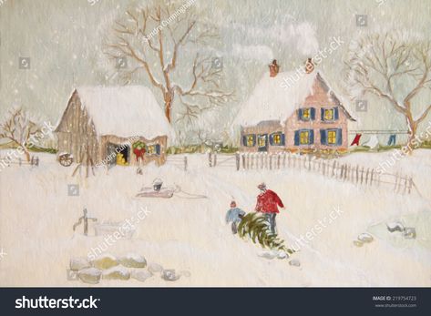 Winter Scene Farmhouse Digital Watercolor Stock Illustration 219754723 | Shutterstock Poster Art Deco, Winter Szenen, Winter Painting, Cottage Art, Farm Scene, Free Art Prints, Illustration Wall Art, Christmas Poster, Christmas Frames