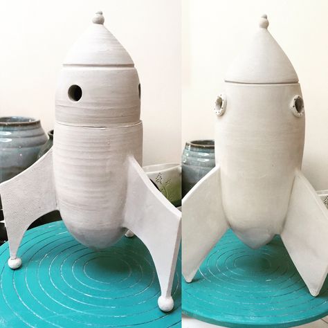 Rocket ships ready for firing Ceramic Rocket Ship, Space Ceramics Ideas, Crazy Ceramics, Helen Green, Class Inspiration, Rocket Ships, Oh Captain My Captain, Pottery Pot, Ceramic Inspiration