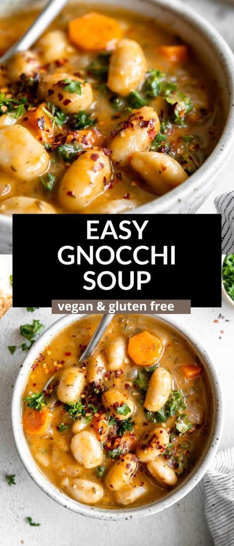 Delicious Vegan Soup, Paleo Gnocchi Soup, Gnocchi Soup Non Dairy, Cauliflower Gnocchi Soup Recipe, Vegetarian Soup Dairy Free, Gnocchi Gluten Free Recipes, Pumpkin Gnocchi Soup Recipes, Crockpot Gnocchi Soup Vegetarian, Potato And Gnocchi Soup