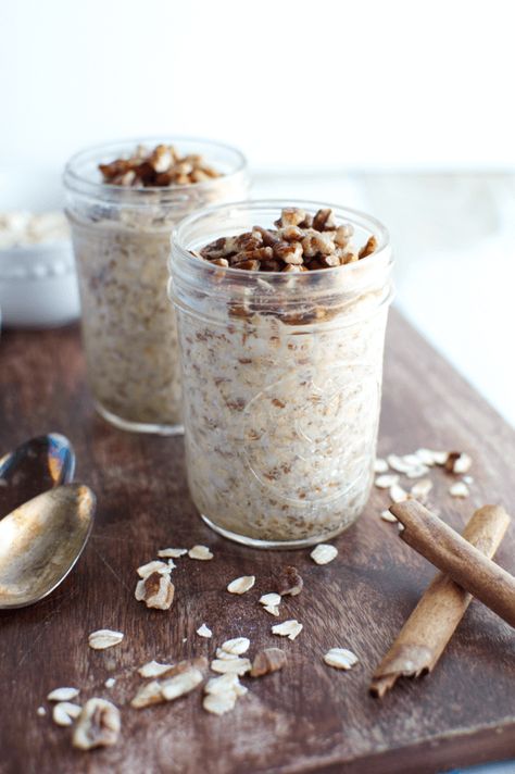 Pecan Overnight Oats, Delicious Overnight Oats, Cinnamon Pecans, Spiced Pecans, Flax Seed Recipes, Overnight Oats Healthy, Pecan Recipes, Protein Recipes, Overnight Oats Recipe