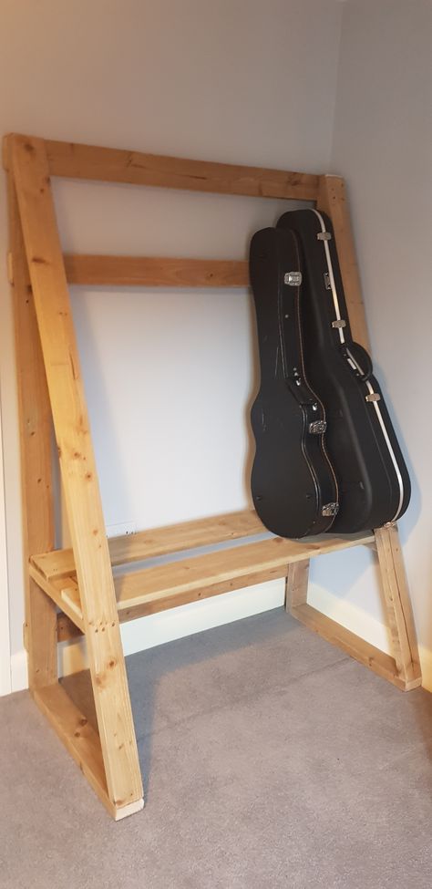 Guitar Organization Storage Ideas, How To Store Guitars, Instrument Organization, Music Gear Storage, Guitar Storage Ideas, Guitar And Amp Storage, Musical Instrument Storage, Guitar Accessories Storage, Guitar Amp Storage