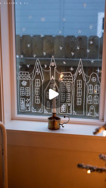 Kristen Whitby on Instagram: "(Comment “village” and I’ll send it to you)✨A European inspired Christmas village stencil- my sweet girl squealed when she saw it come to life in her window. 

We plan to repeat it in her other windows to compliment her vintage inspired tree- which I’ll share soon. 

We moved the other paper village (also a printable) to another room and had so much fun drawing this one in here. It looks magical as it reflects the twinkle lights glowing from inside and outside her window. ✨

I love the sweet details and warm ambiance of this time of year. She’s planning on keeping it up all winter long and that makes me so happy.✨" Christmas Village Stencil, Christmas Window Template, Christmas Village Printable, Paper Village, Christmas Window, Send It, Twinkle Lights, Christmas Village, Sweet Girls