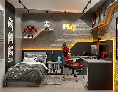 Teenage Gamer Bedroom Ideas, Tennage Boy Room Design, Bedroom For Teenagers Boys, Grey Boys Bedroom Ideas, Boys Bedrooms Ideas Teenagers, Gaming Room Boys Bedroom, Teenage Gaming Bedroom, Teen Boy Room Ideas Gaming Teenage Bedrooms, Boys Video Game Room Ideas