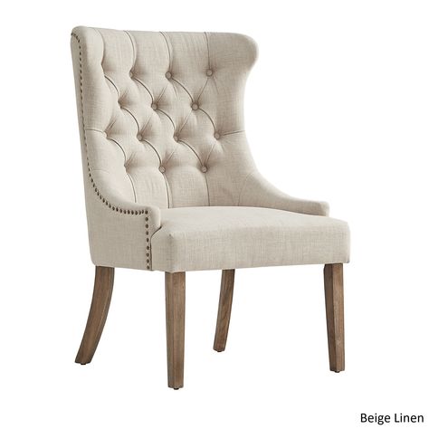 Kimpton Upholstered Button Tufted Wingback Chair by iNSPIRE Q Artisan (Beige Linen), Size 9' x 12' (Foam) Distressed Chair, Button Tufted Chair, Rustic Transitional, Rustic Chair, Tufted Chair, Beautiful Dining Rooms, Metal Dining Chairs, Black Chair, Black Furniture