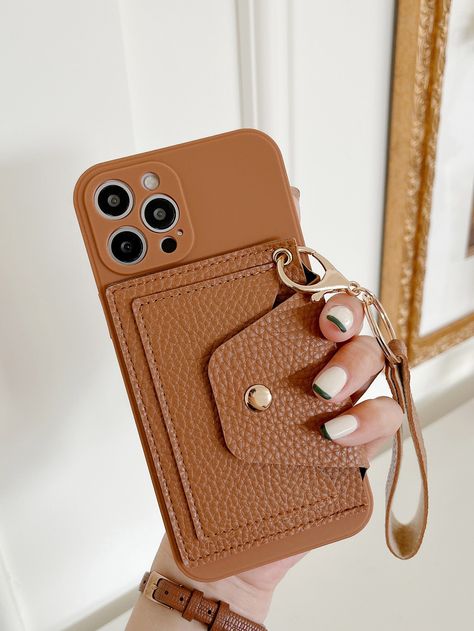 Brown  Collar   Plain Phone Cases Embellished   Phone/Pad Accessories Cel Phone, Diy Leather Wallet, Leather Creations, Diy Leather Bag, Mobile Technology, Leather Phone Case, Wallet Phone Case, Leather Diy, Phone Wallet