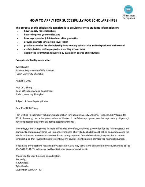 Cover Letter How to apply successfully for Scholarships in 2017 - Download this Scholarship Cover Letter Template and learn how to apply successfully for scholarships in 2017 by using our example cover letter or suggestions. Scholarship Application Letter Sample, Letter Of Intent For Scholarship, Scholarship Letter, Proposal Paper, Application Letter Sample, Motivational Letter, Letter Of Intent, Application Letters, Cover Letter Example