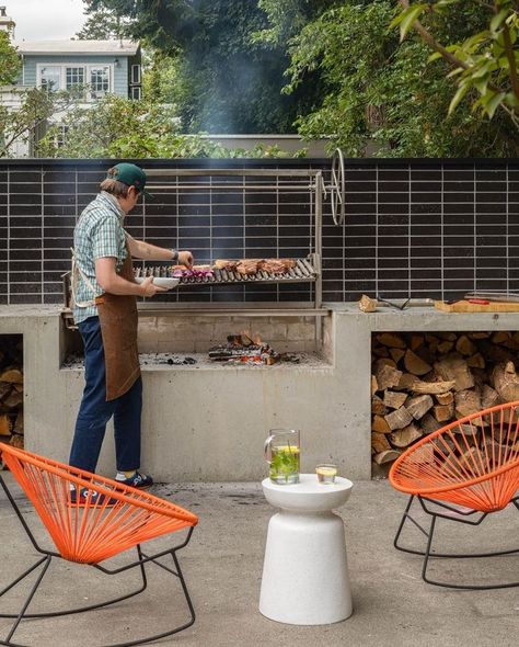 Outdoor Bar Kitchen, New England Bathroom, Ogee Drop Tile, Outdoor Wall Fountains, Brick Backsplash, Patio Tiles, Fireclay Tile, Wall Fountain, Bbq Area