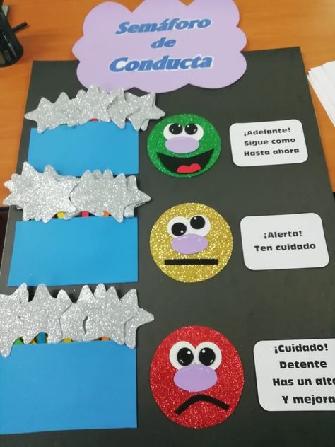 Semáforo de conducta para trabajar con la sala de clase. Con este panel podemos mejor el comportamiento de aquellos alumnos que son más inquietos, acompañando el panel con un premio al final del día. Activities For Kids, Origami, Abc, Education