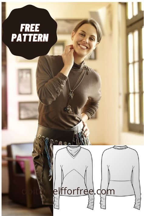 Sewing Womens Clothes Patterns, Pdf Sewing Patterns Free Women, Sewing Tops For Women Pattern, Download Free Pdf Sewing Patterns, Pullover Sewing Pattern, Winter Sewing Patterns, Sewing Patterns Free Women, Sewing Top, Clothing Pattern Design