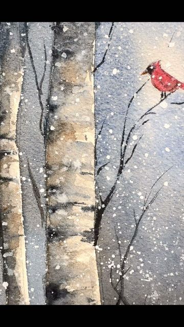 Artist/designer/ Illustrator on Instagram: "Graduated watercolor. Creates the most beautiful washes - on my weekly exclusive tutorial on Patreon you get 2 Winter birch tree tutorials using this wash! Click the link in my profile to join and happy painting! . . . . . . , #watercolor #watercolors #reel #christmasdecor #winter #birchtree #watercolorartist #artoftheday #christmasdecor #watercolorforbeginners" Watercolor Christmas Cards Ideas Winter Scenes, Watercolor Birch Trees Tutorial, Birch Tree Watercolor Painting, Birch Watercolor, Winter Painting Ideas Easy, Easy Winter Painting, Birch Tree Painting Watercolor, Watercolor Winter Scenes, Birch Trees In Winter