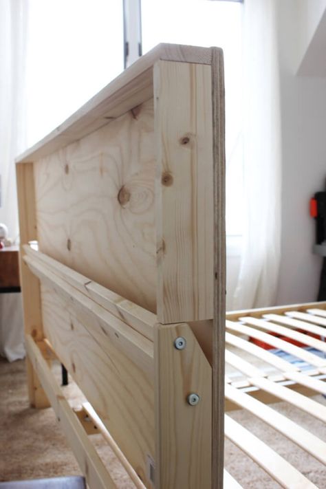 How to make an Upholstered Bed Frame on a Budget - IKEA Hackers Utaker Bed Ikea Headboard, Diy Ikea Headboard, Ikea Neiden Twin Bed Hack, Lit Ikea Neiden, Neiden Bed Frame Hack Kids, Ikea Bed Frame Hack, Ikea Tarva Bed Hack, Ikea Neiden Bed Hack, Neiden Bed Frame Hack