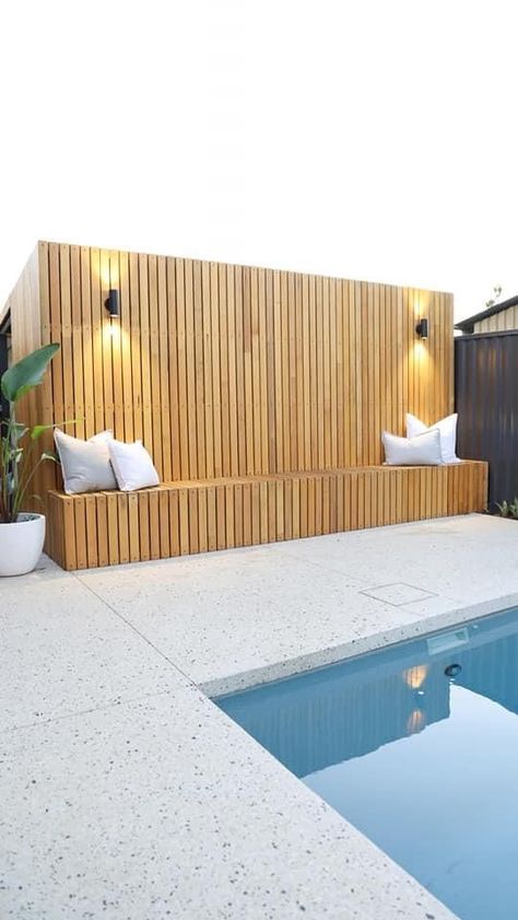 41 Pretty Outdoor Terrazzo Flooring Ideas - Shelterness Modern Pool Lounge Chairs, Outdoor Terrazzo, Pool Fencing Landscaping, Black Fencing, Outdoor Fire Pit Seating, Pool Cabanas, Pool Landscaping Ideas, Swimming Pool Landscaping, Outdoor Pool Area