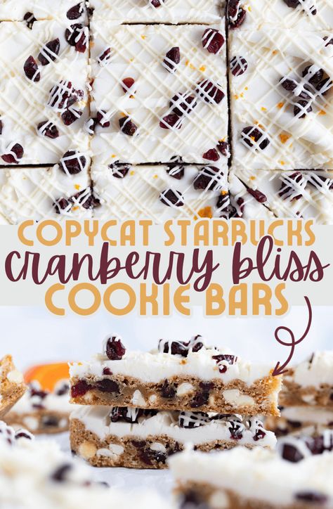 Cranberry Bliss Bars (Starbucks Copycat) - Cooking With Karli Cooking With Karli Cranberry Bliss Bars, Copycat Starbucks Cranberry Bliss Bars, Bliss Bars Starbucks, Cranberry Blondies, Starbucks Cranberry Bliss Bars, Starbucks Cranberry Bliss, Cranberry Bliss Bars Recipe, Goodies Ideas, Cranberry Treats