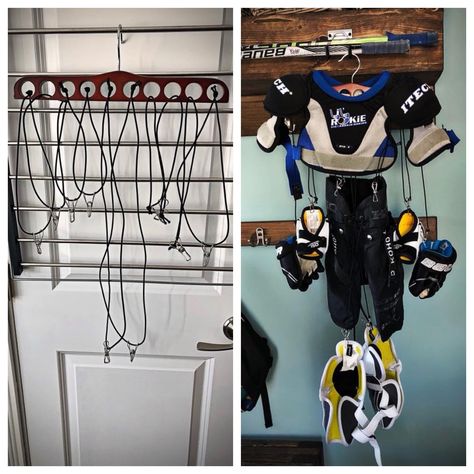 Hanger to dry hockey gear Hockey Equipment Organization, Hockey Tree Drying Racks, Diy Hockey Gear Drying Rack, Hockey Gear Storage, Drying Hockey Equipment, Hockey Gear Dryer, Wall Drying Rack, Hockey Gear, Hockey Shirts