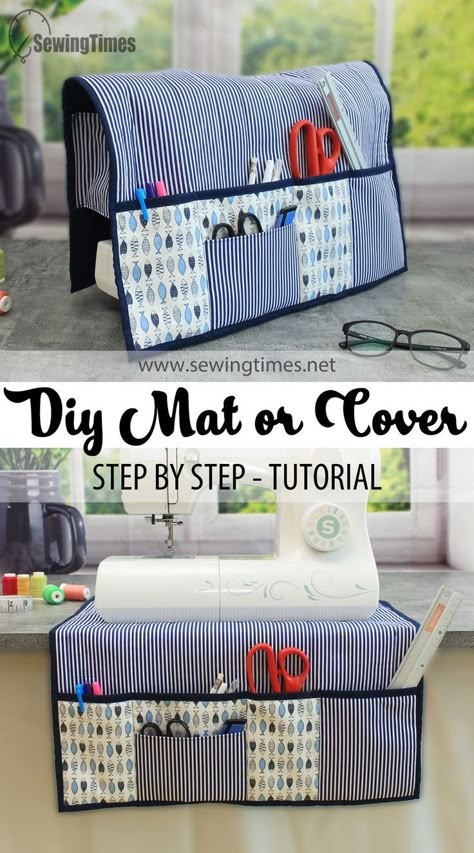 DIY Sewing Machine Mat or Cover | How to make a pad without bias tape [sewingtimes] Under Sewing Machine Mat Free Pattern, Sewing Machine Pads Free Pattern, Sewing Machine Covers Ideas Free Pattern, Sewing Machine Pad With Pockets, Sewing Machine Mat Pattern Free, Pad Pouch Diy, Sewing Machine Mat With Pockets, Sewing Planner Printable, Sewing Machine Mat