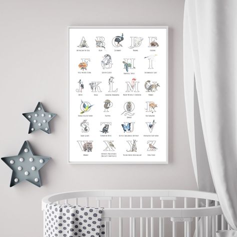 Alphabet Poster featuring Australian Animals Native Australians, Australian Wildlife, Animal Alphabet, Australian Animals, Alphabet Poster, Kids Room Art, Room Art, Hand Illustration, Etsy Australia