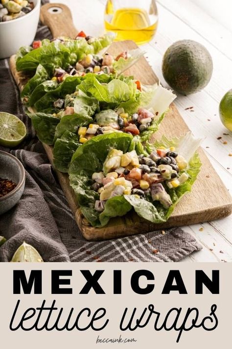 Make vegetarian Mexican lettuce wraps in just 15-minutes. This is a healthy and low carb dinner idea that’s perfect for busy weeknights. Lettuce makes an easy and delicious shell alternative for taco night, and black beans provide protein in place of the meat. This vegetarian recipe creates a delicious, health conscious lunch or dinner for anyone who's a fan of Mexican food and watching caloric intake. Ready to try more Mexican recipes? Your family will love this healthy dinner recipe. Mexican Lettuce Wraps, Healthy Low Carb Dinner, Vegetarian Lettuce Wraps, Taco Lettuce Wraps, Mexican Side Dishes, Quick Healthy Lunch, Vegetarian Mexican, Healthy Dinner Recipe, Healthy Low Carb