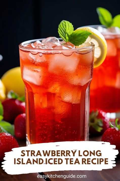 Strawberry Long Island Iced Tea, Flavored Long Island Iced Tea, Peach Long Island Iced Tea Recipe, Cherry Long Island Iced Tea Recipe, Long Island Iced Tea Variations, Raspberry Long Island Iced Tea Recipe, Long Island Iced Tea Recipe Pitcher, Strawberry Long Island, Long Island Iced Tea Recipe Easy