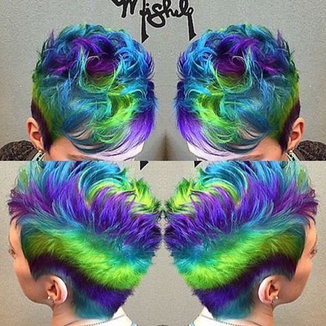 qunelcom | Funky hair colors, Wacky hair, Shaved hair designs Rainbow Faux Hawk, Short Rainbow Hair Men, Crazy Hair Day For Boys With Short, Bright Hair Colors Short, Crazy Hair Day For Boys, Pelo Color Vino, Pinwheel Hair Color, Funky Hair Colors, Womenswear Shoes