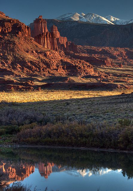 Fisher Towers and the La Sal mountains, Utah; photo by Tan Yilmaz America Travel, Dream Vacations, Vacation Spots, The Great Outdoors, Beautiful World, Beautiful Landscapes, Great Places, Wonders Of The World, Landscape Photography