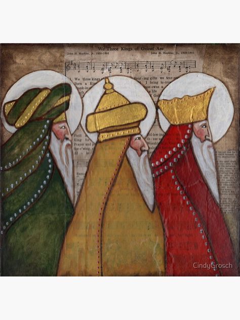 "The Magi; Three Kings; Three Wise Men" Sticker by CindyGrosch | Redbubble The Three Kings, We Three Kings, Christmas Card Art, Church Banners, Three Wise Men, King Art, The 3 Kings, Three Kings, Navidad Christmas