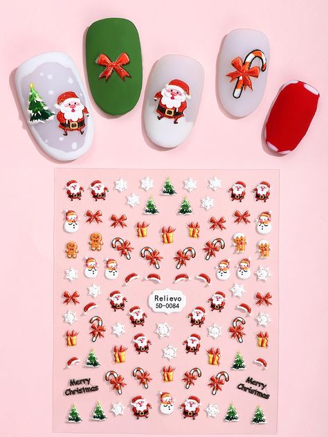 Multicolor  Collar  ABS Christmas Pattern Stickers Embellished   Beauty Tools Christmas Nails With Stickers, Deepavali Craft, Sticker Nails, Nail Art Noel, Pattern Nail Art, Christmas Nail Stickers, Stickers Art, Polygel Nails, Casual Nails