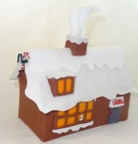 Felt Christmas House – Tissue Box — CraftBits.com Gingerbread House Tissue Box Cover, House Tissue Box Cover, Christmas Craft Projects, Tissue Box Cover, Christmas House, Tissue Box Covers, Felt Christmas, Tissue Box, Christmas Craft